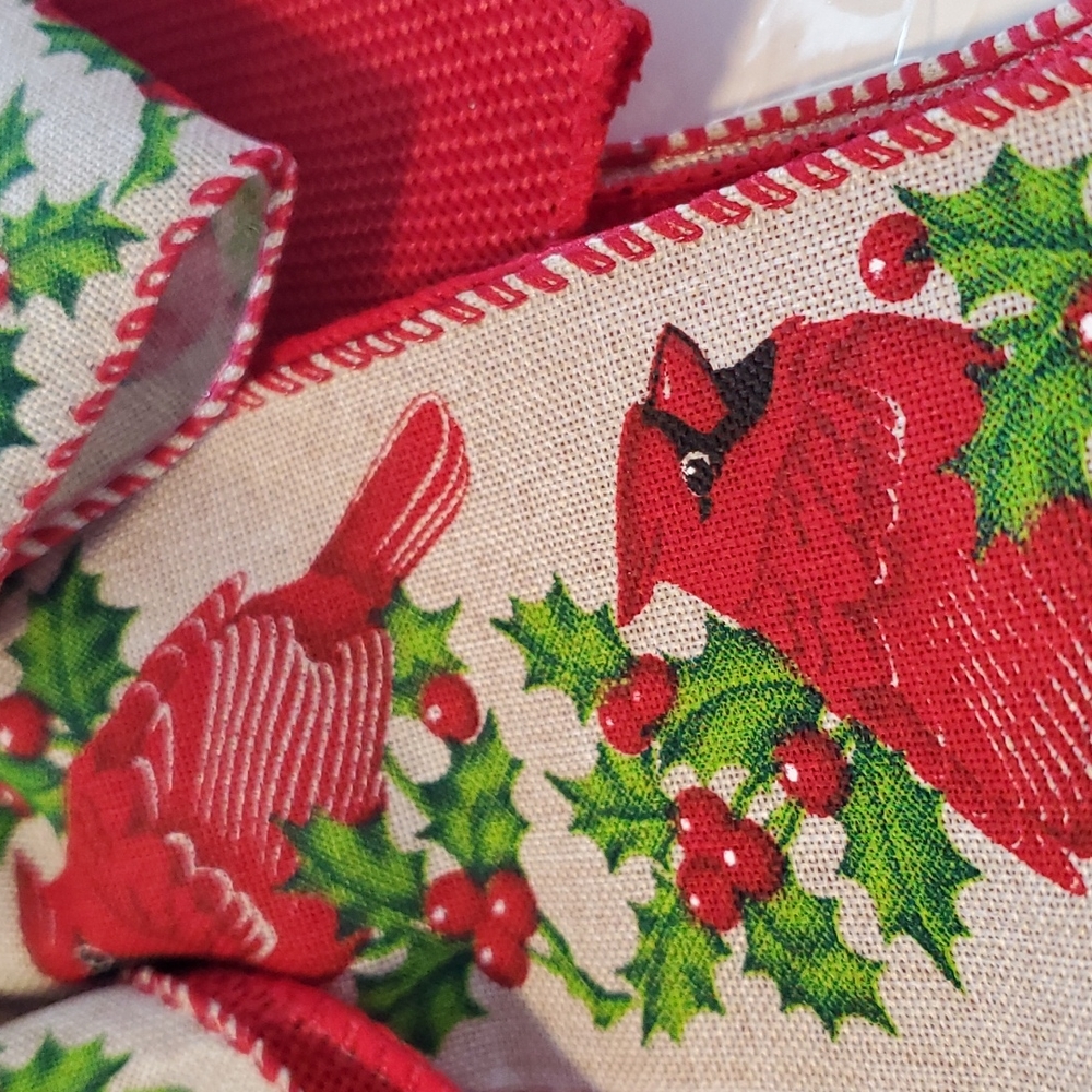 🌲 4 Large Christmas Holiday Bows Large 10"x22" Cardinal Holly Print - Picture 4 of 5